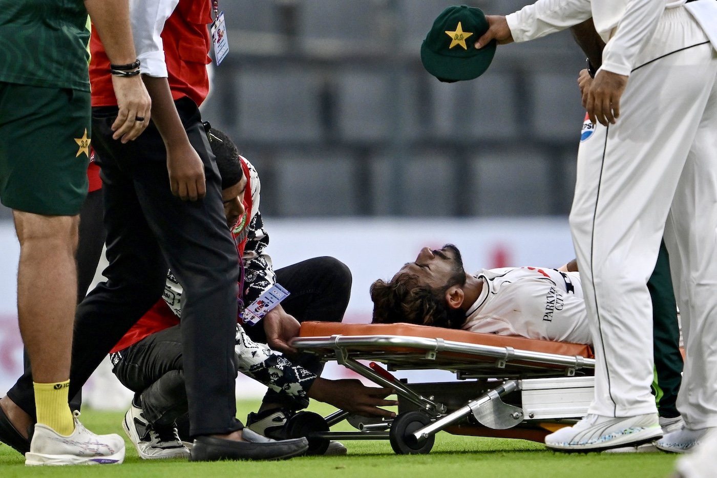 Hasan Ali stretchered off the field in Sylhet after picking up injury
